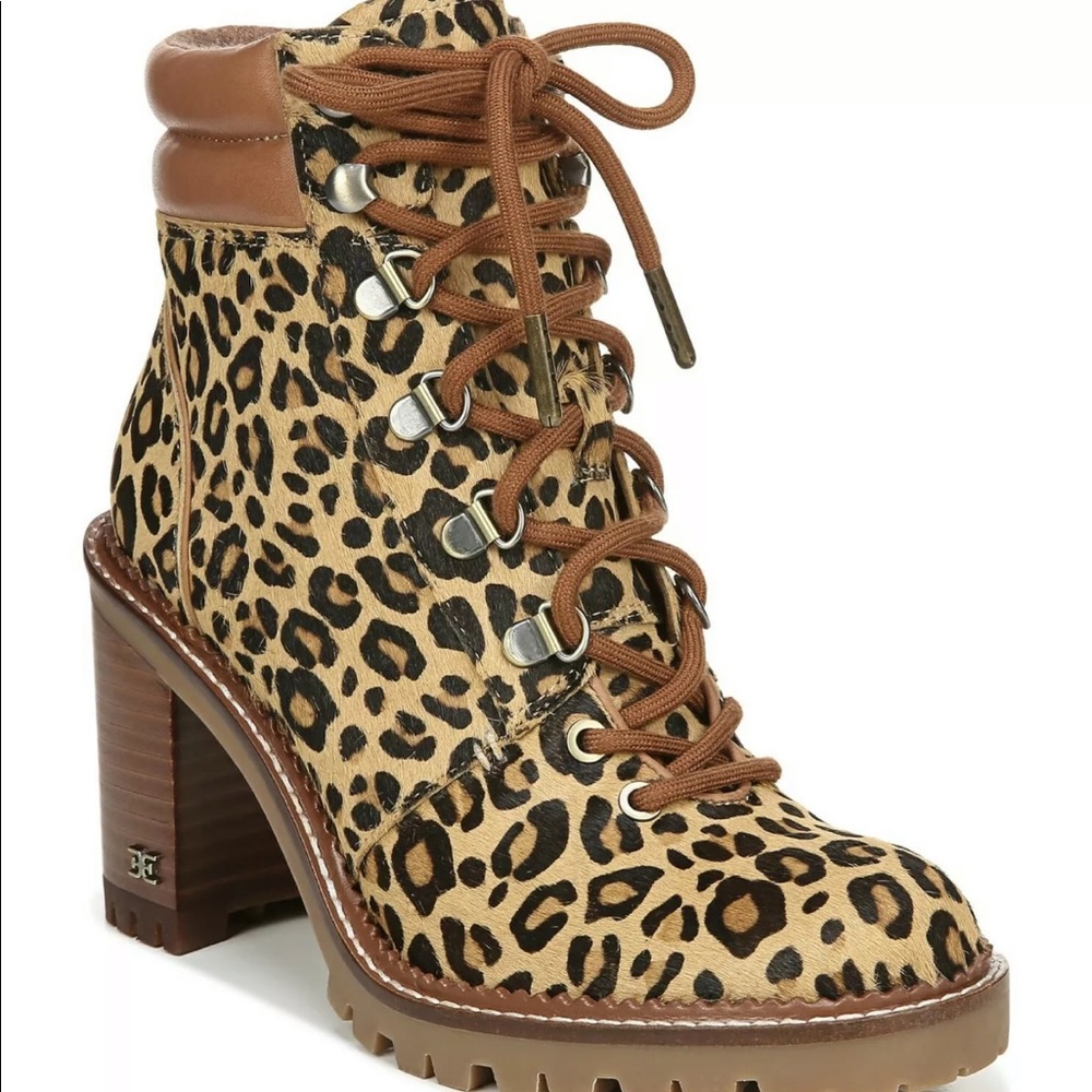 Sam Edelman Women's Sade Calf Hair Lace-Up Boots | Leopard | Size 10
